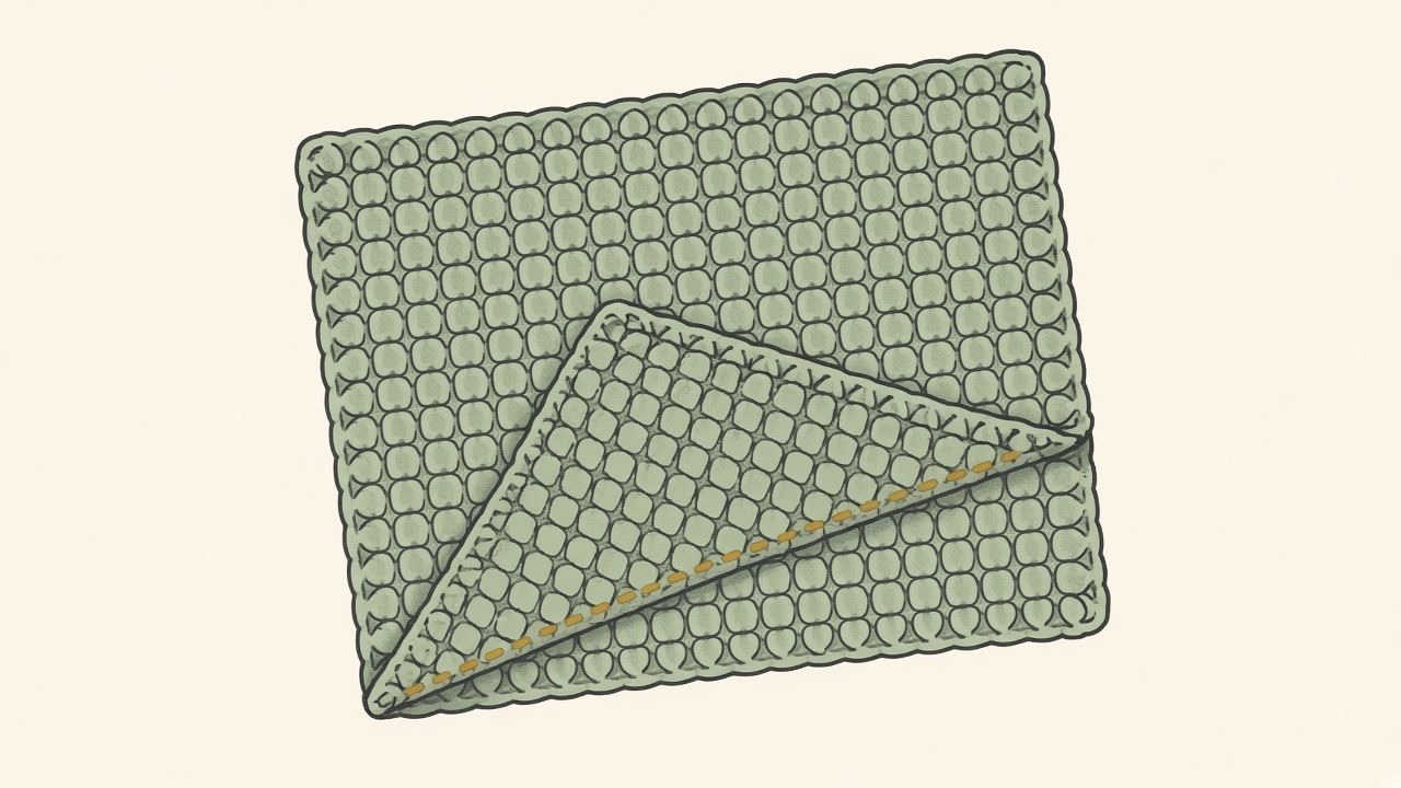 Dishcloth square check folded to a triangle